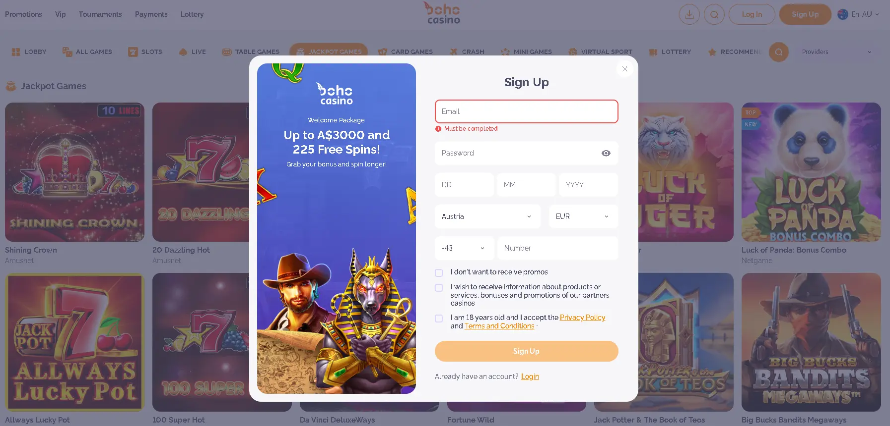 Boho casino: registration & verification