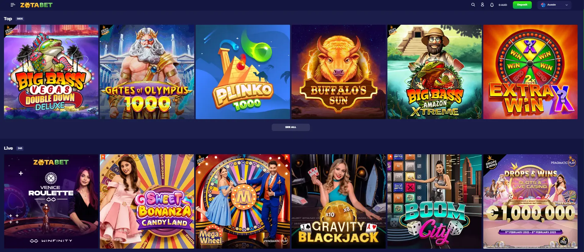 Games and bets at Zotabet casino